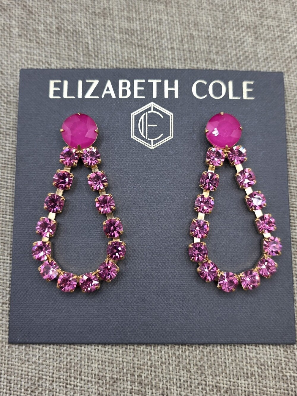 Elizabeth Cole Pink Crystal Hoop Drop Earrings